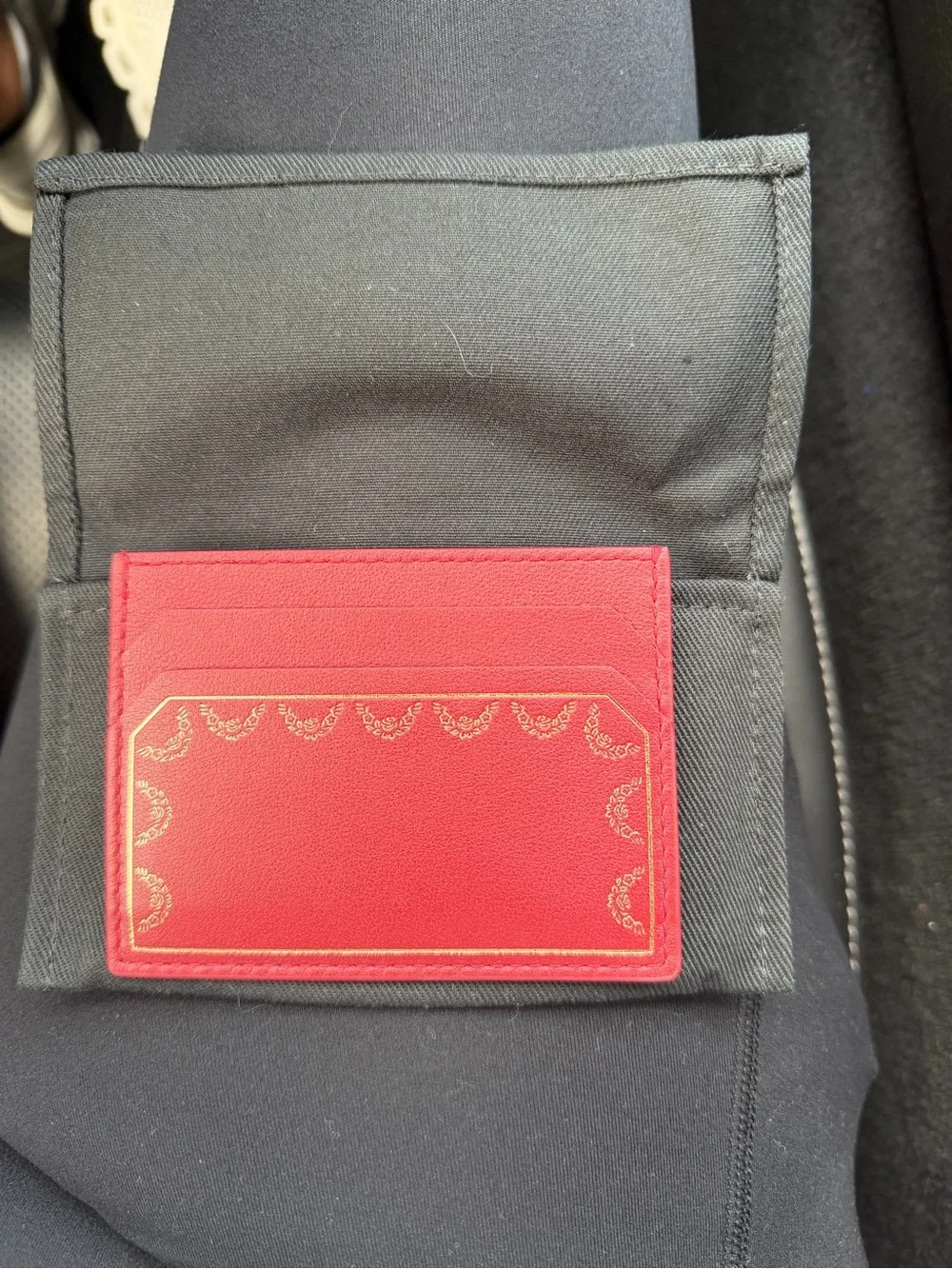 Cartier Red Leather Card Case with Gold Detailing